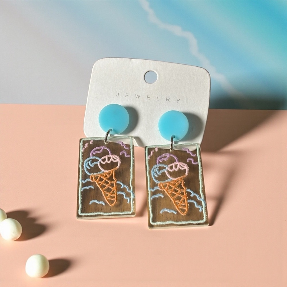 Ice Cream Cone Earrings with Blue Accents